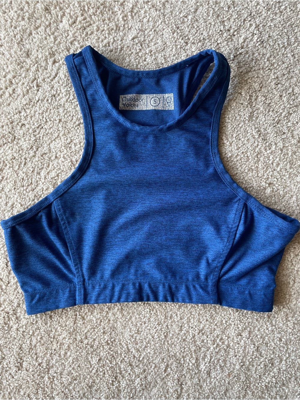 Outdoor Voices Blue High-Neck Sports Bra Top Women Size S Workout Hiking Yoga